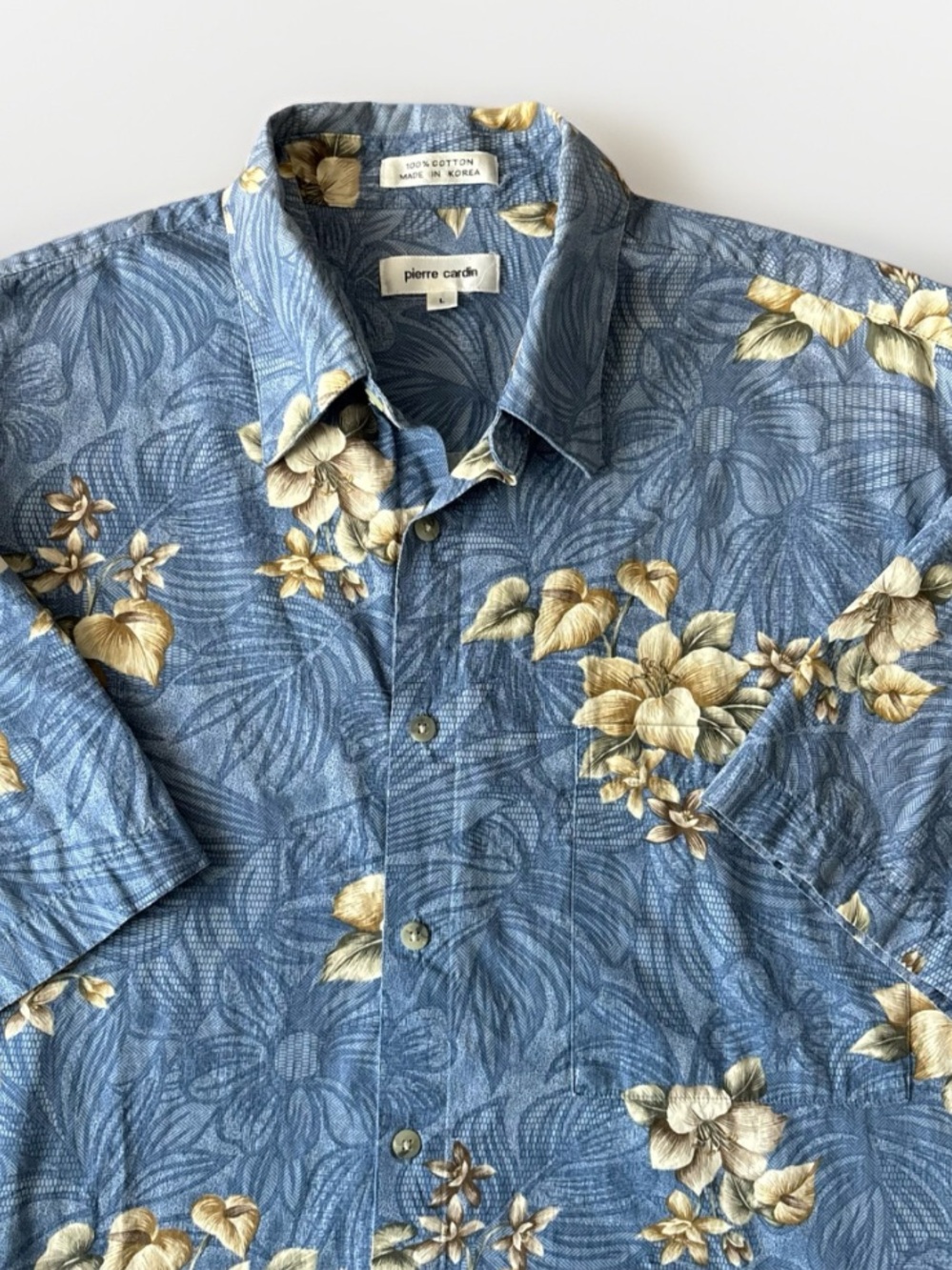 Pierre Cardin Men's Hawaiian Button Up Shirt Large Short Sleeve Resort Vacation